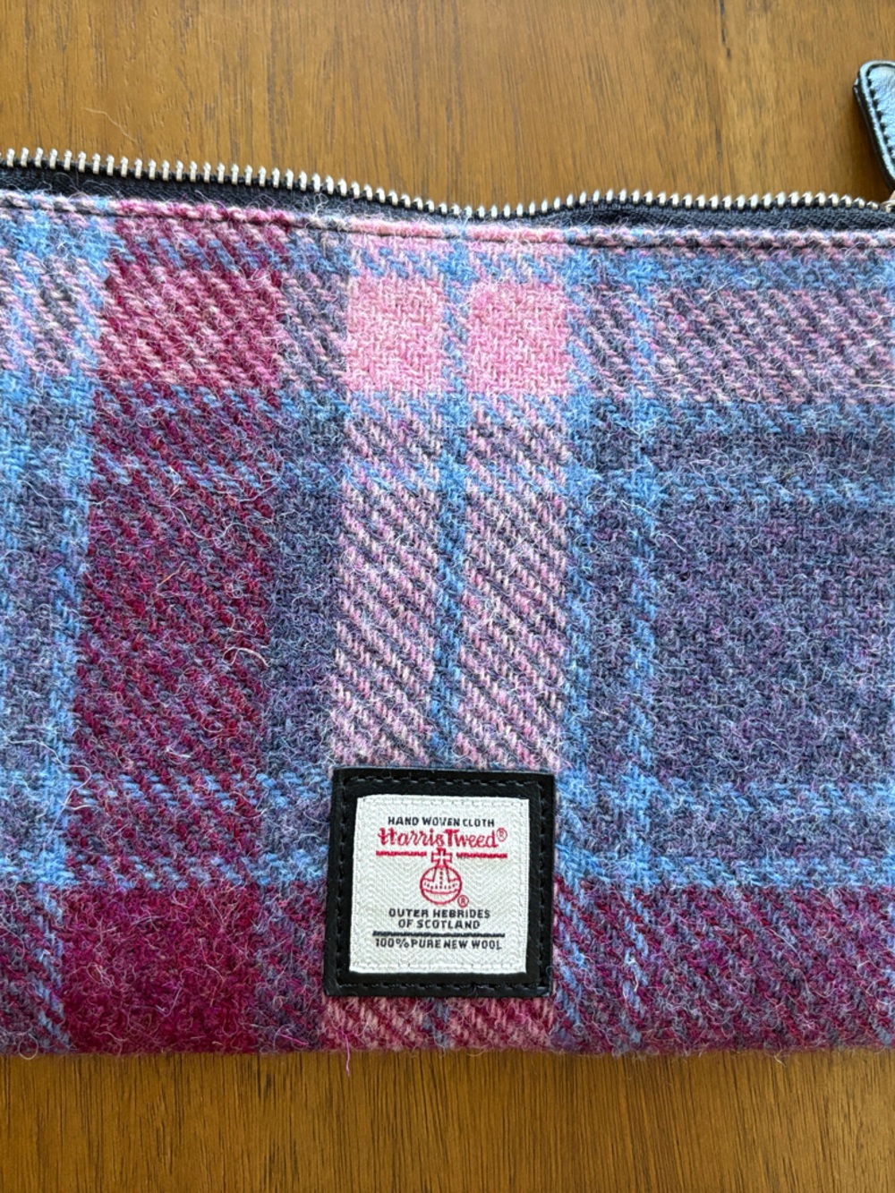 Harris Tweed Pink & Blue Plaid Wristlet Clutch